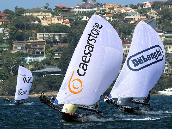 The Kitchen Maker leads De'Longhi and Coopers 62-Rag & Famish Home in a spectacular finish - 18ft Skiffs Syd. Barnett Jr. Memorial Trophy © Frank Quealey /Australian 18 Footers League http://www.18footers.com.au